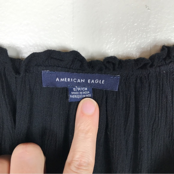 American Eagle Black Embroidered Peasant Top - Picture 11 of 12